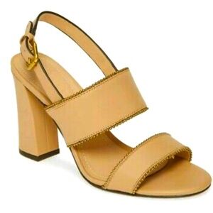 Beautiful Coach block heeled and gold beaded leather sandal. Excellent condition